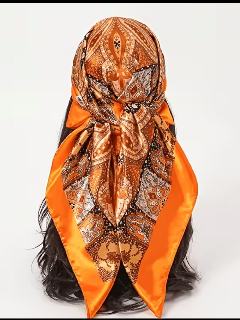 Orange Paisley Satin Headscarf - Women Accessories